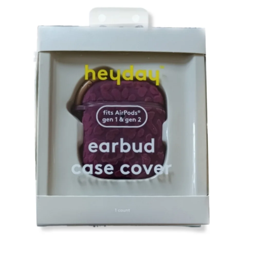 Heyday Earbud Case Cover for Airpods gen1/gen2 Black Cherry Cheetah velour
